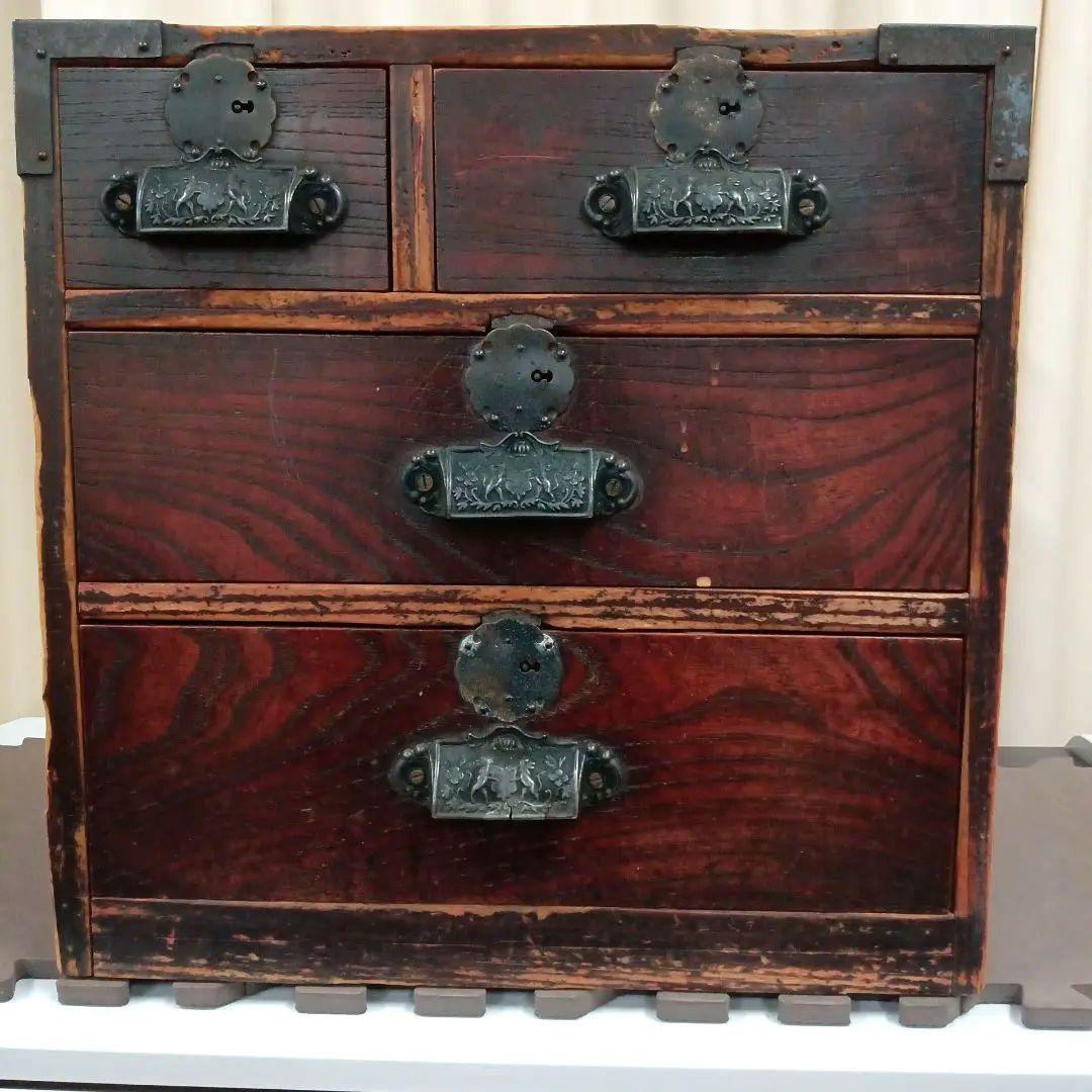 ◆年代物　小箪笥　アンティーク　和風木製箪笥 　3段