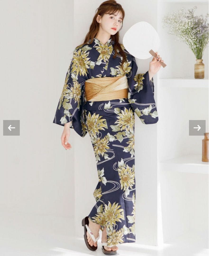 ネイビー花柄浴衣・帯セット　dita 5点セット