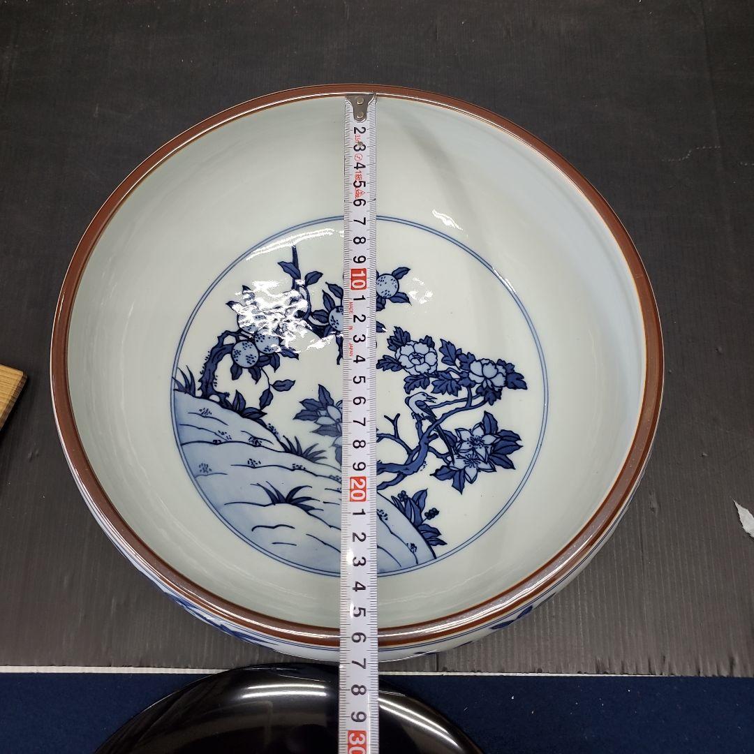 お値下げ　平安 手塚祥堂 染付 四仙花文 平水指 水指 茶道具 35