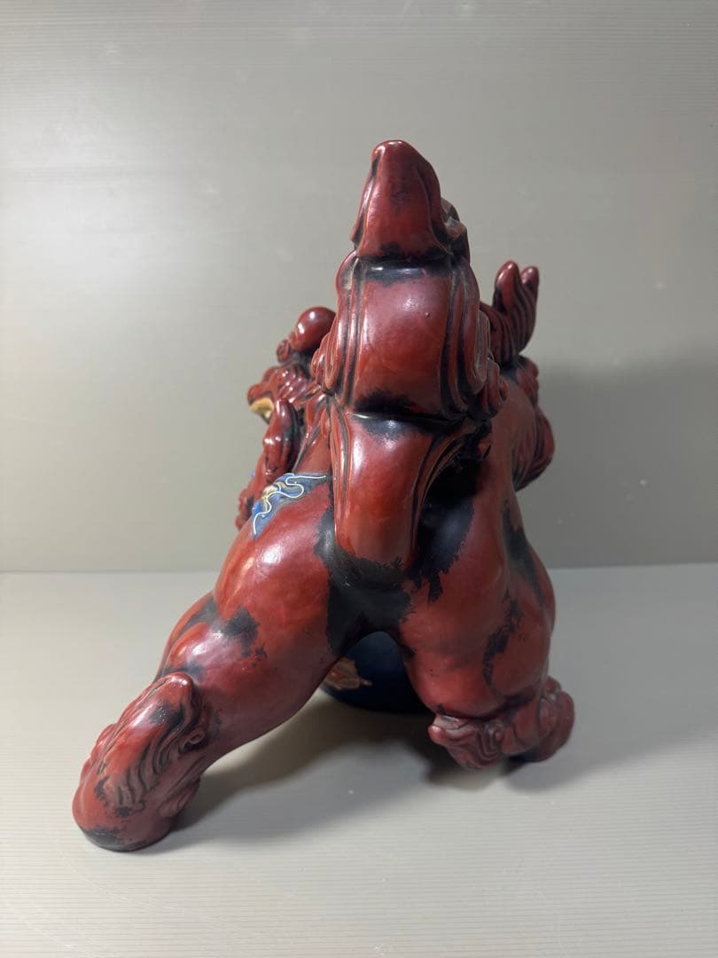 2360 九谷焼　獅子　置物　赤獅子　縁起物　魔除け