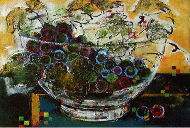 油絵 菅家令子 絵 絵画インテリア額付(黒) uF6-061203 静物 ぶどう