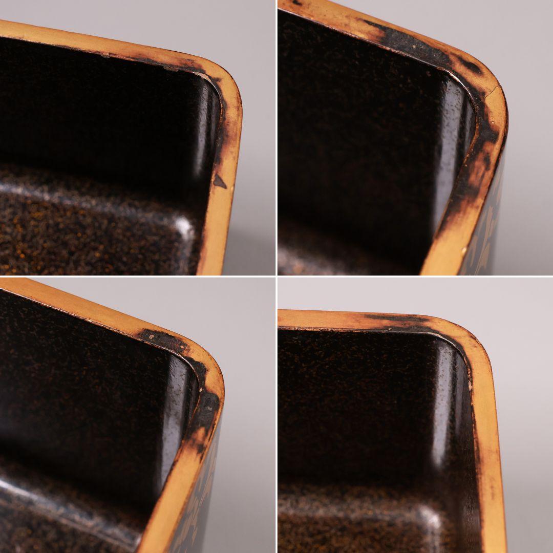 【MA808】時代 加賀蒔絵 桐鳳凰・花唐草 金蒔絵 梨地 饅頭箱 菓子箱 漆芸