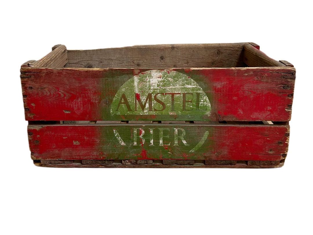 60s ビンテージ アンティーク 雑貨AMSTEL ビール 木製 ボックス 赤