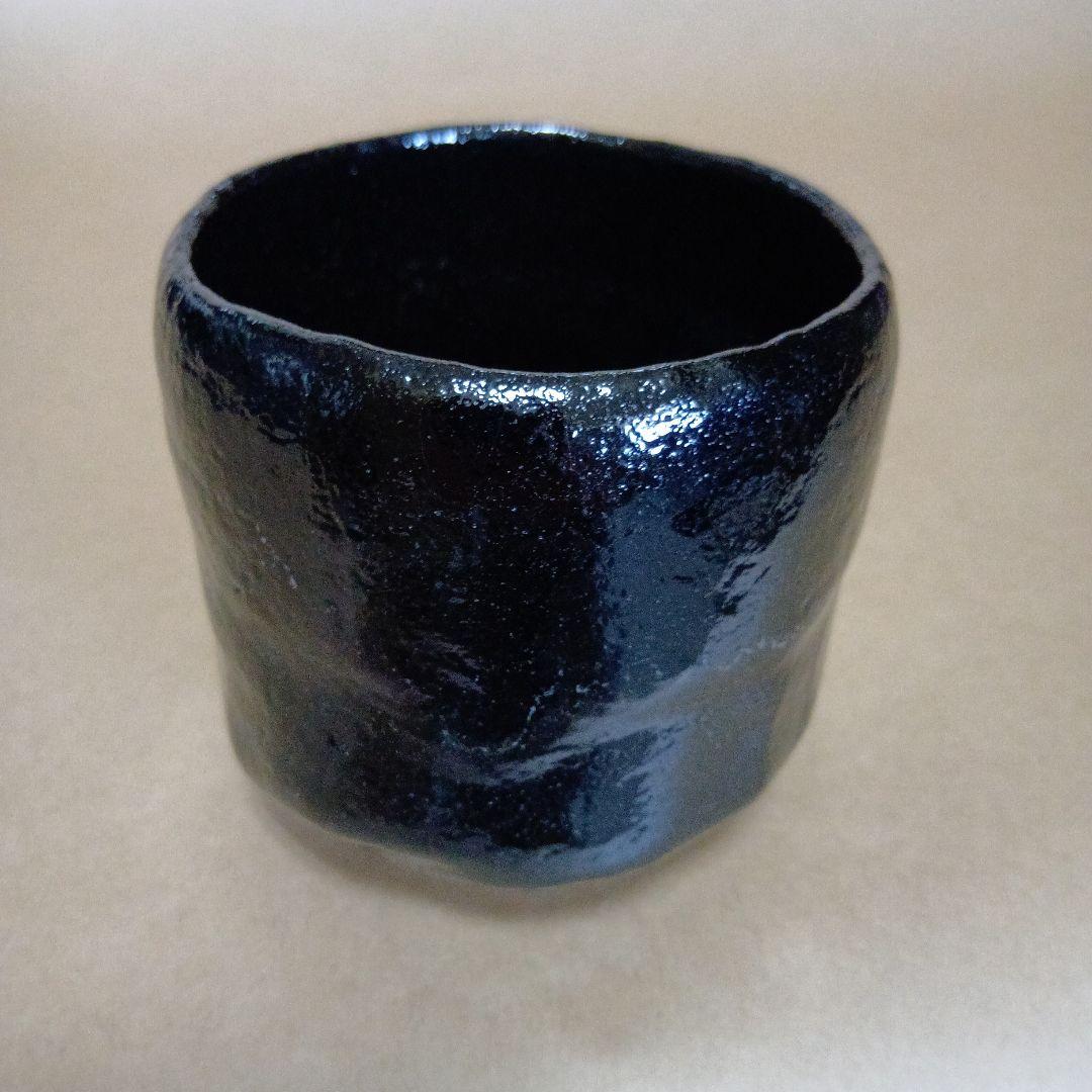 茶道具　黒楽筒茶碗 まく釉