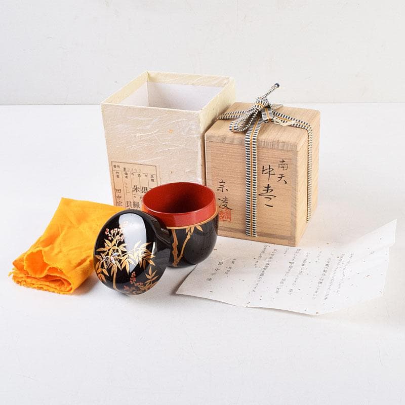 オオシモ　田中宗凌作　螺鈿装飾　縁金　南天　中棗　共箱　M　R9290