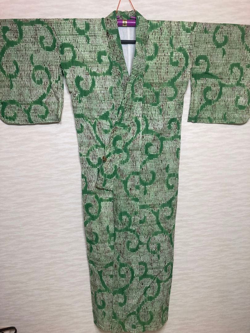 有松絞り　浴衣　絞り　緑　大きめ