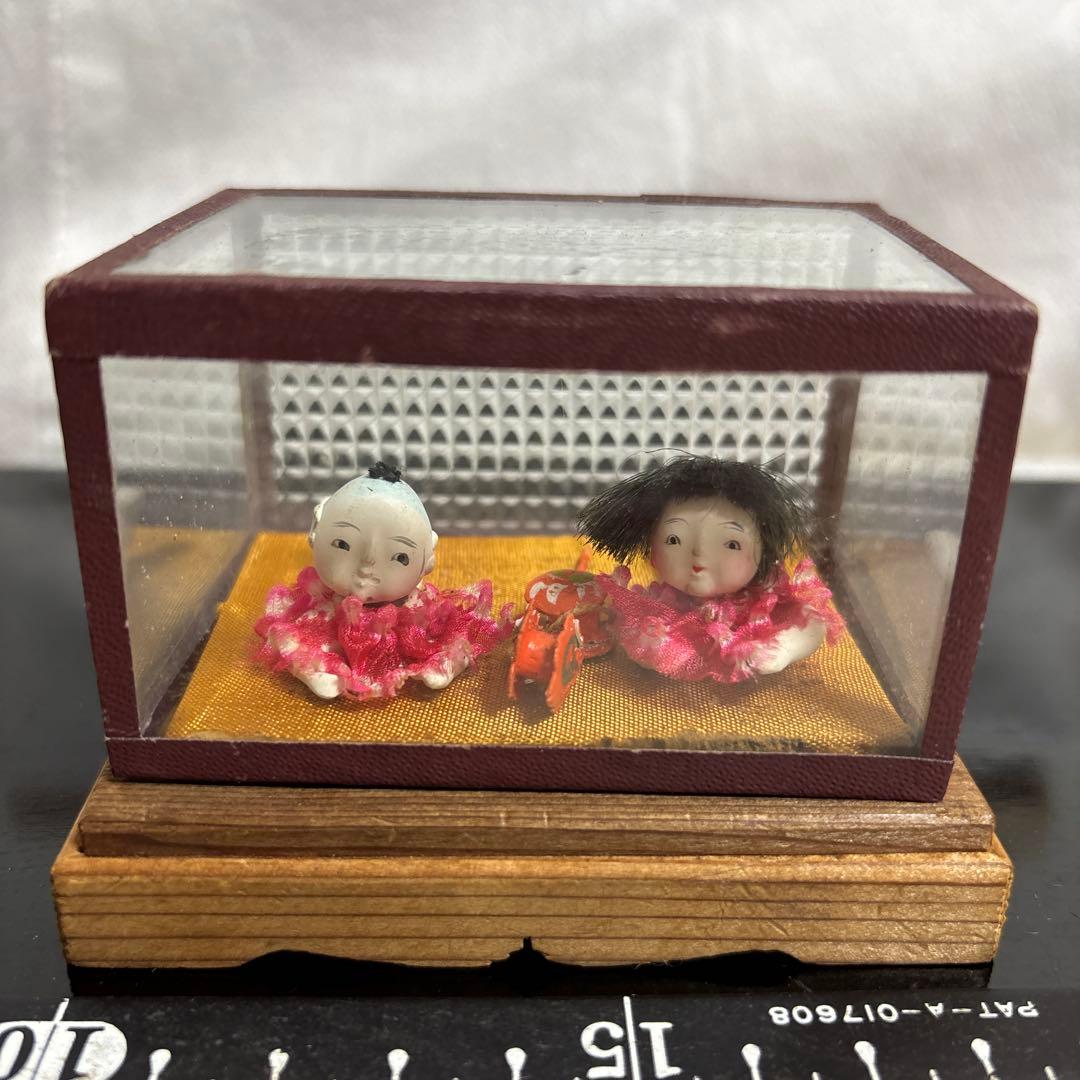 アンティーク、はいはい人形、童子こま犬、達磨ガラスケース大正昭和初期まとめて