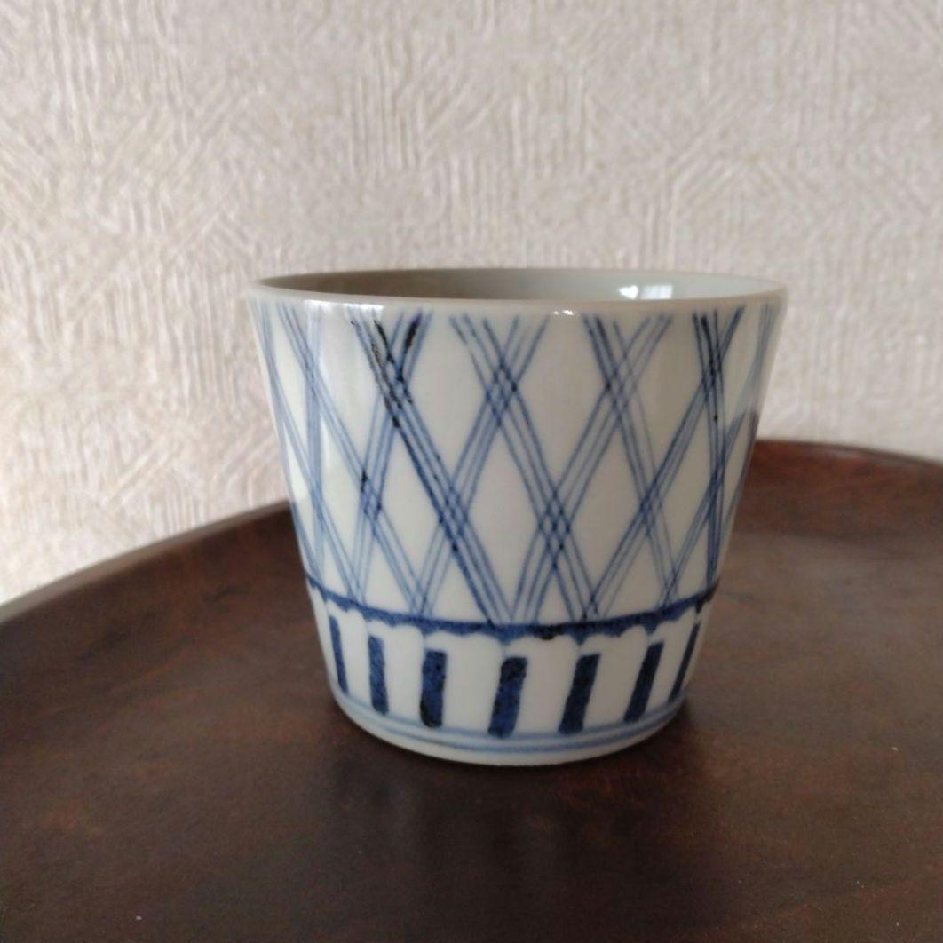古伊万里染付格子文蕎麦猪口