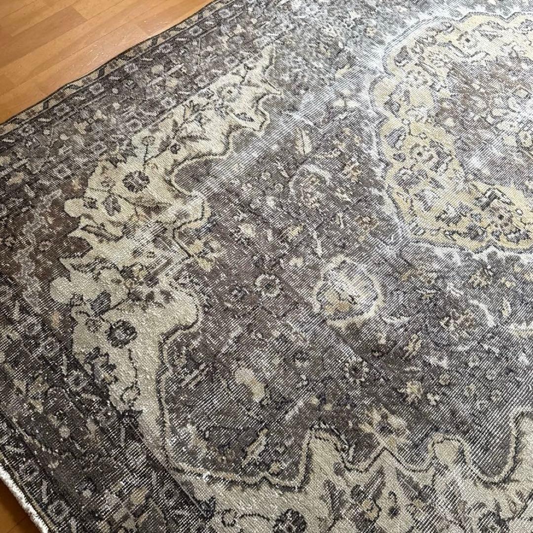 超大判165×286 メダリオン　グレージュ　ボタニカル　トルコヴィンテージラグ