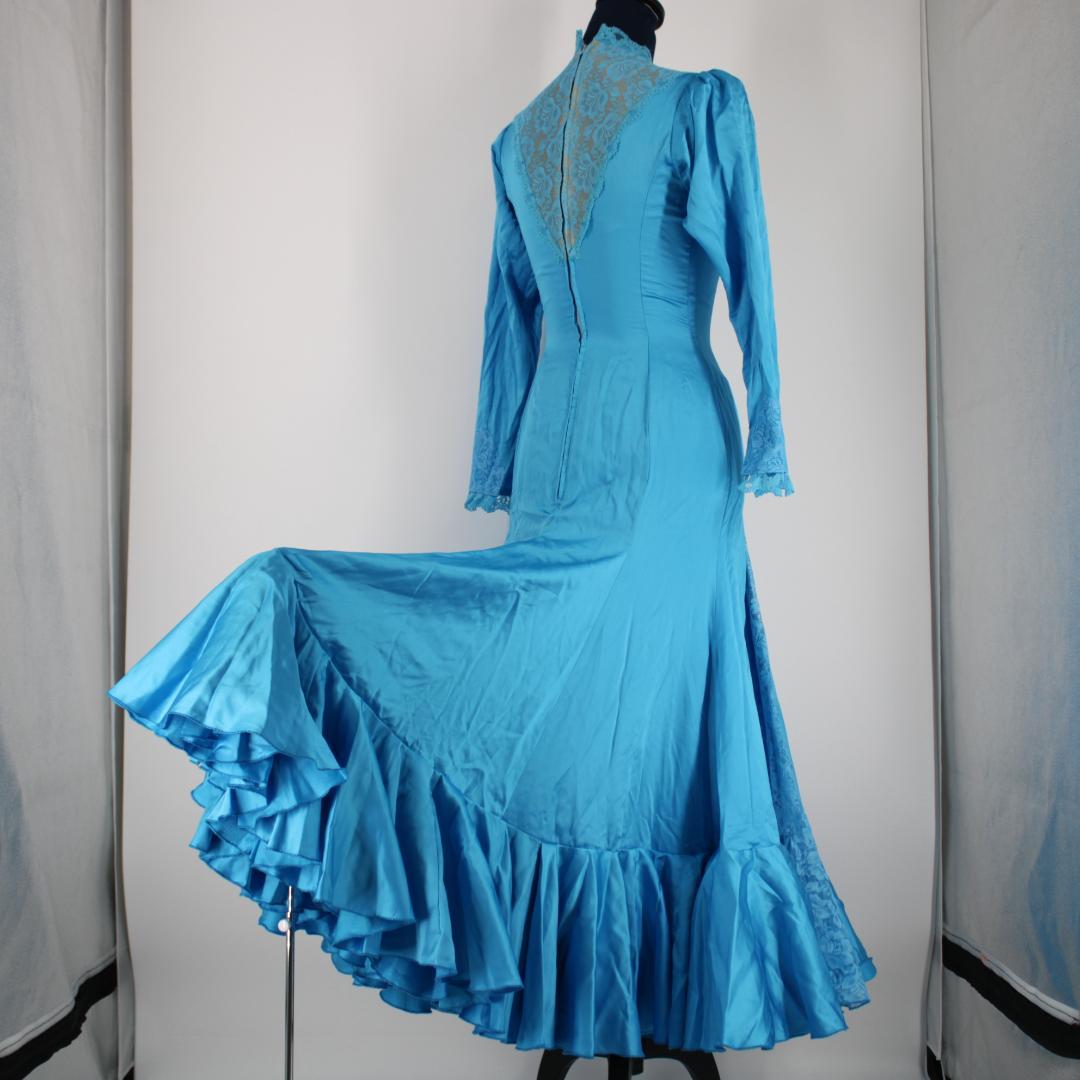 【フラメンコ衣装】ブルー naja ワンピース ドレス ボランテ レース 青