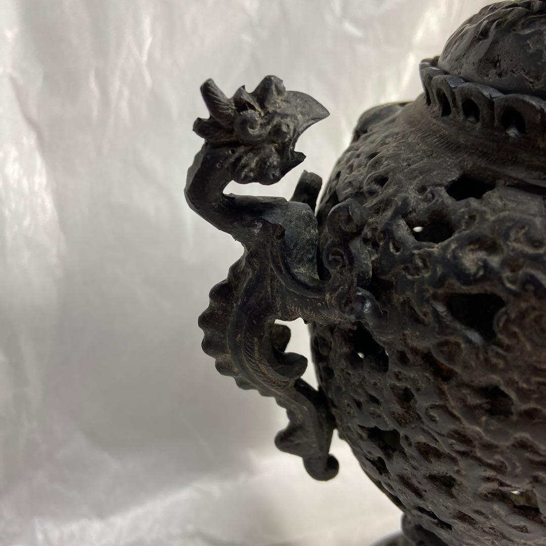 高岡銅器 金属工芸 三足 唐獅子香炉 仏教 透かし彫り 仏具 香道具