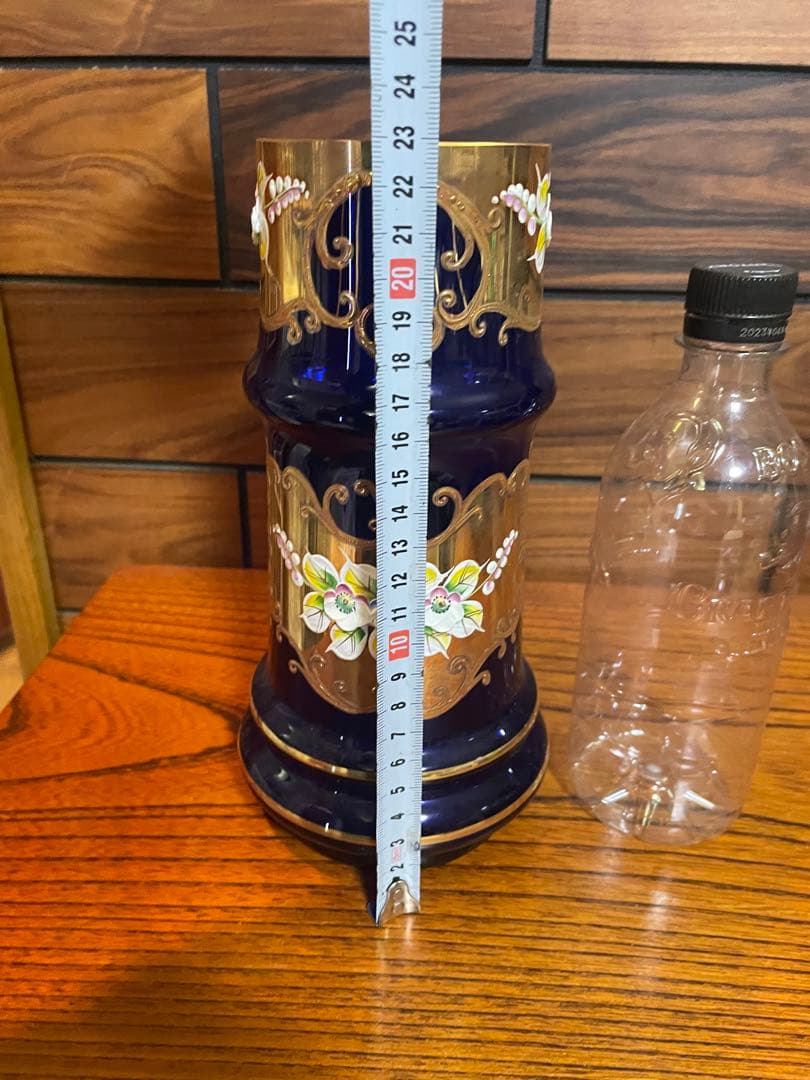 ベネチア　ボヘミア　金彩　大型　飾りグラス　ジョッキ　花瓶