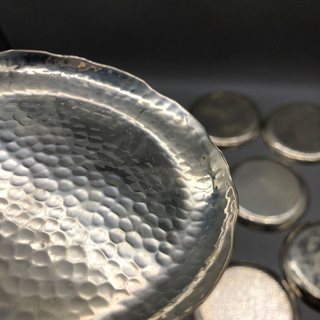 木箱入り槌打ちシルバーハンマード仕上げ小皿茶菓子プレート10cm 銘々皿11枚