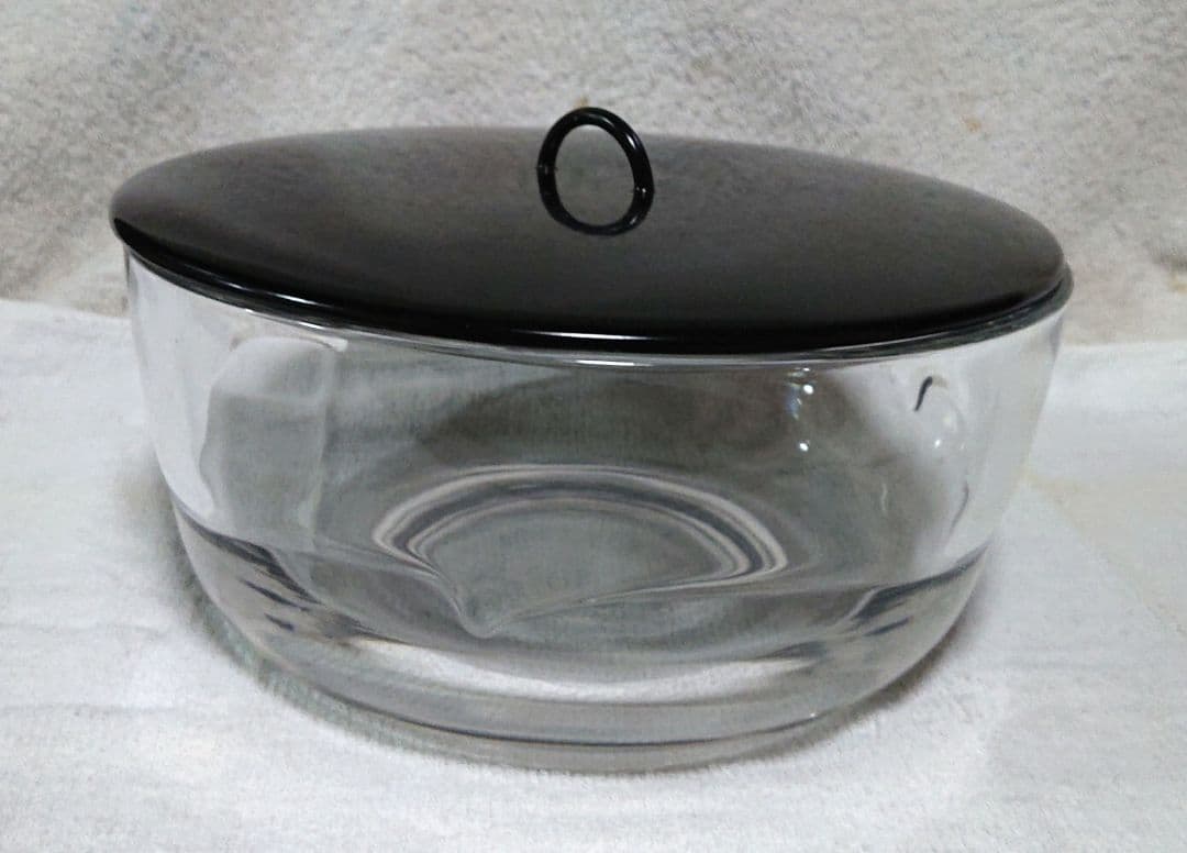 茶道具ギヤマン平水指し黒い漆蓋付きA479