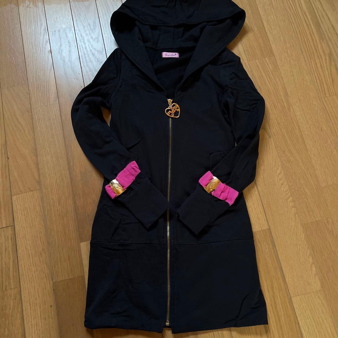 マーズ　フード付き黒パーカー長袖ワンピース