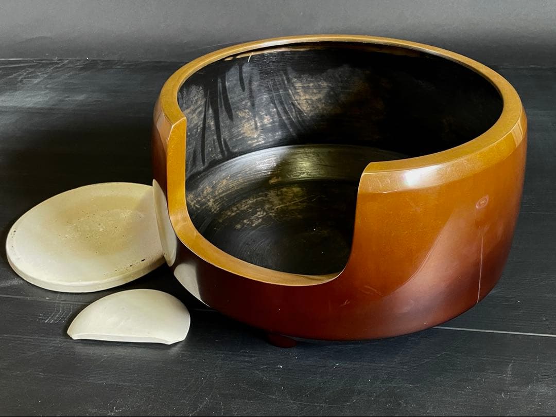 『母』 唐銅 面取風炉 風炉師 源斎 底瓦 前瓦 共箱 （212あ④）