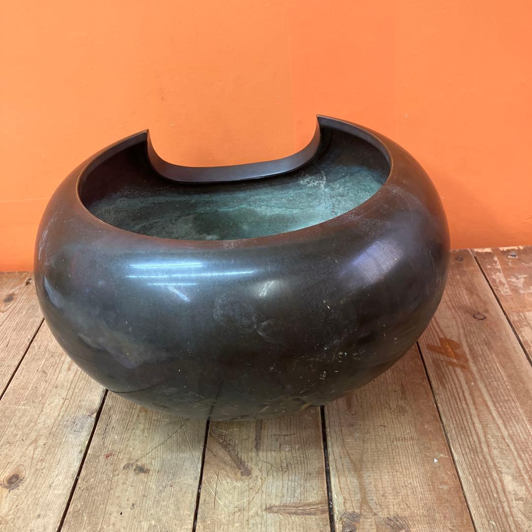 E-2 火鉢 風炉 眉風炉 唐金 青銅 ブロンズ 金属工芸 三つ足 骨董 古道具