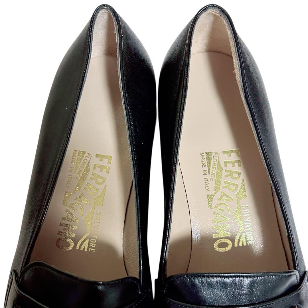 フェラガモ ガンチーニ ローファー 6.5D 23.5〜24cm 黒×シルバー