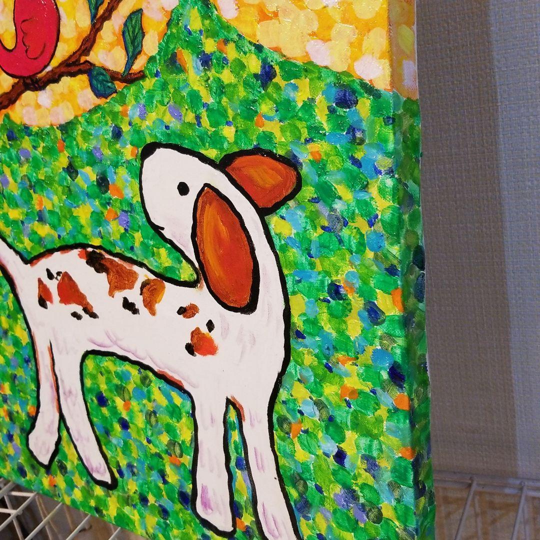 油絵　FUUTA確認　友だちの歌を聴く犬
