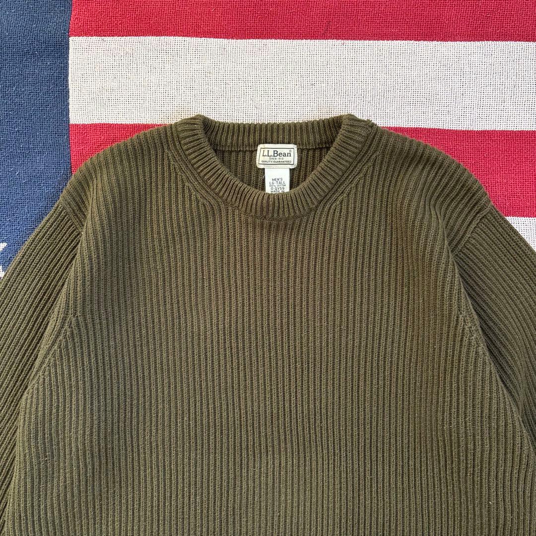 L.L.Bean コットンニット 畦編み リプ編みセーター オリーブ L-XL