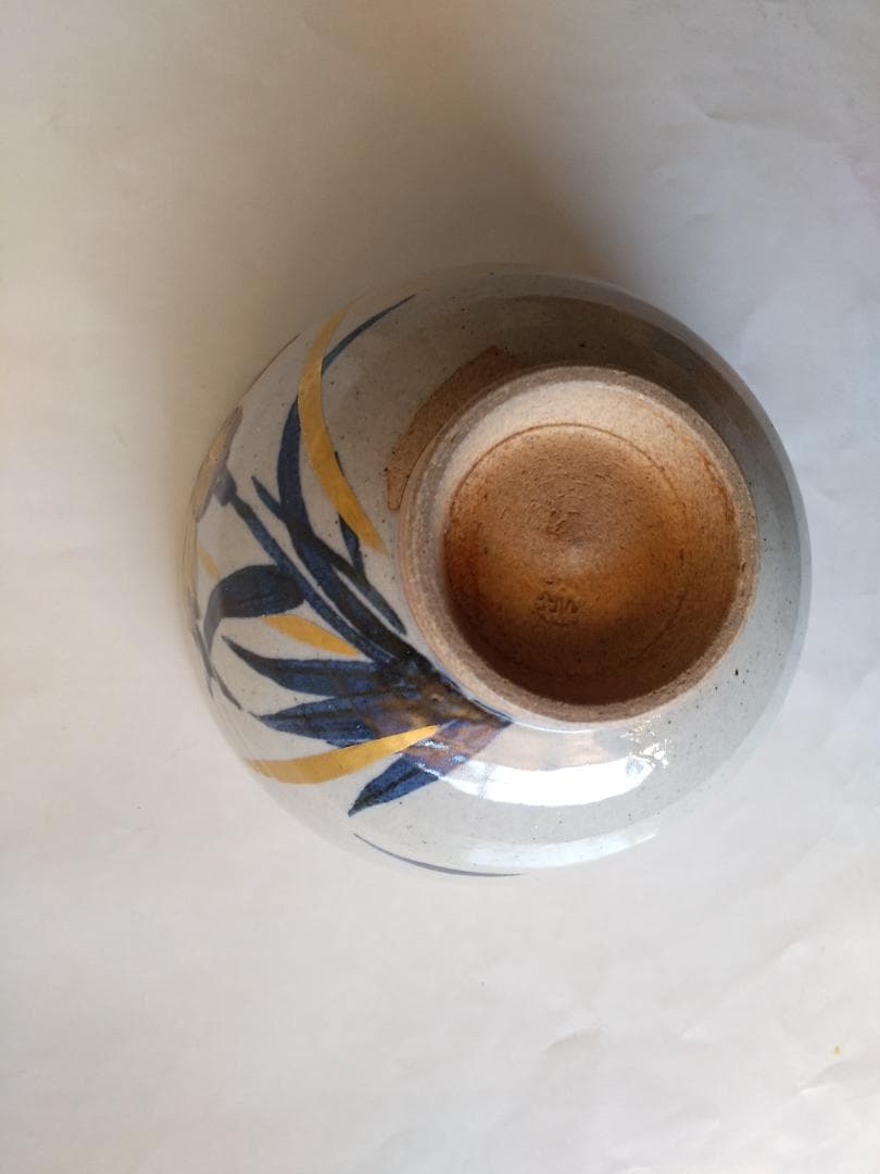 膳所焼 淡海ぜぜ 陽炎園 岩崎新定 金彩 菖蒲ノ絵 茶碗 共箱 共布 栞 美品