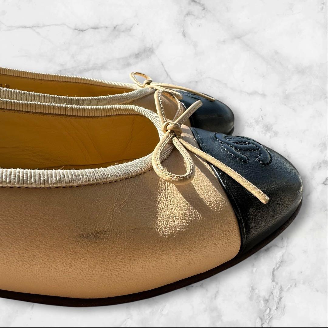 CHANEL バレエシューズ　ラムスキン　ベージュ/黒 22.5cm