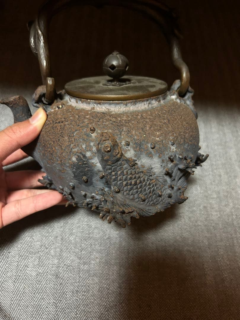 茶道具 鉄瓶　亀文堂鉄壺　鯉のぼり