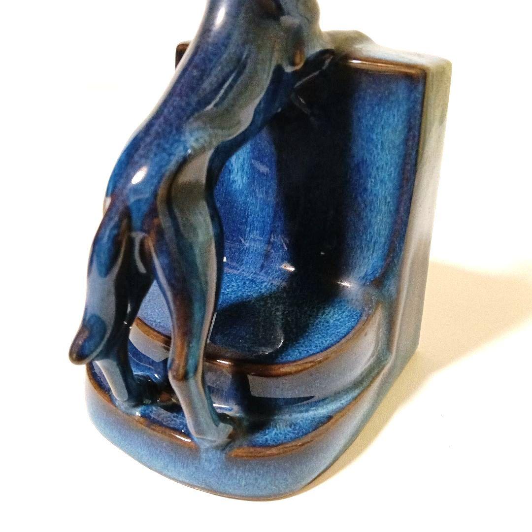 ドッグ ブックエンド オブジェ 陶磁器 青色 藍色 レトロ ヴィンテージ 犬