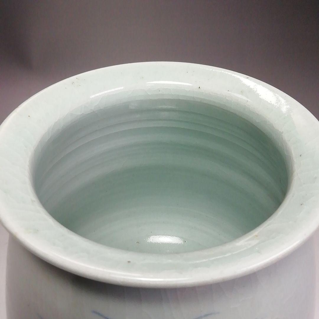 Ｓ３７３　水指　『廣州窯』『花草紋』『塗蓋』　共箱　茶道具