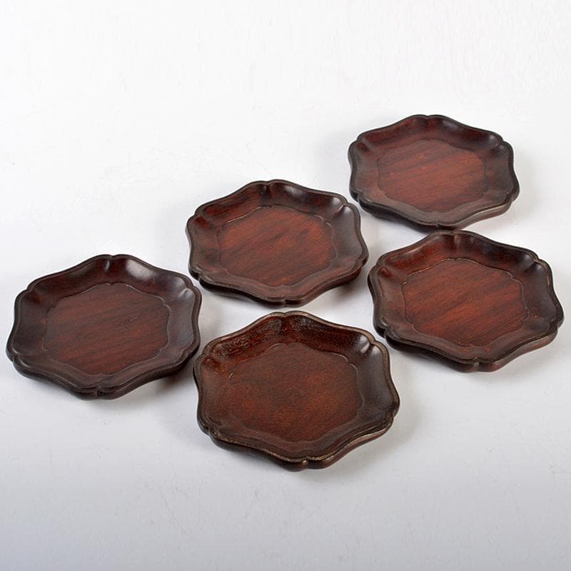 中国　唐木紫檀製　茶托　小皿　五客　V R6563E