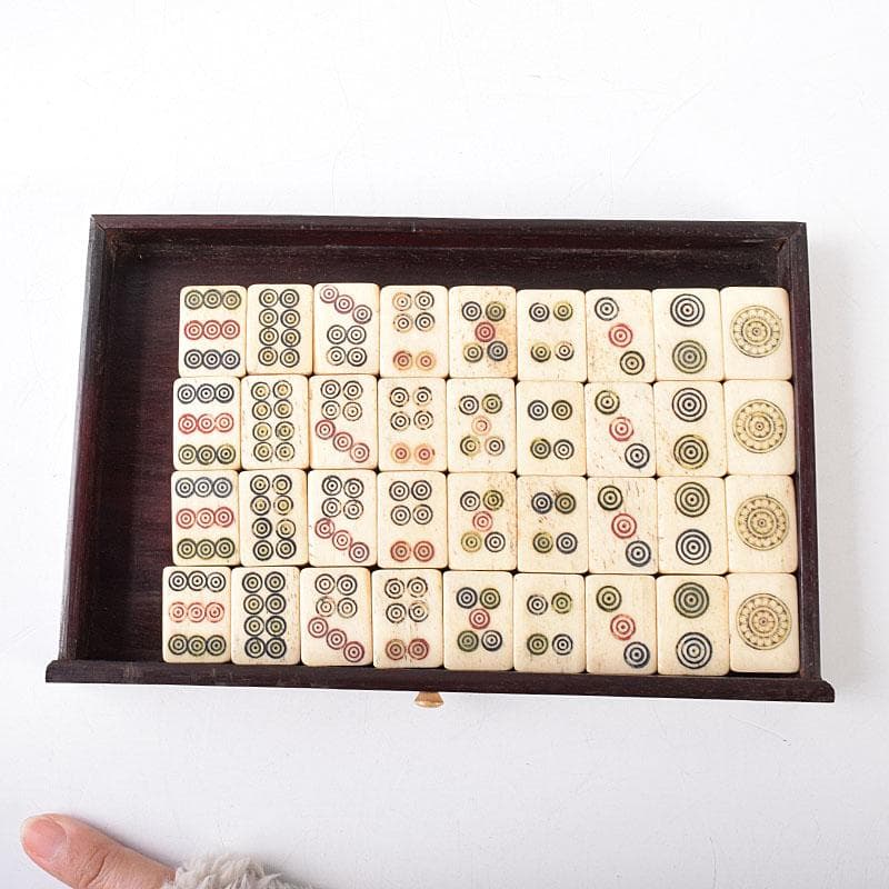 中国　竹嵌　骨牌　背竹牌　麻雀牌　唐木箱付　M　8054