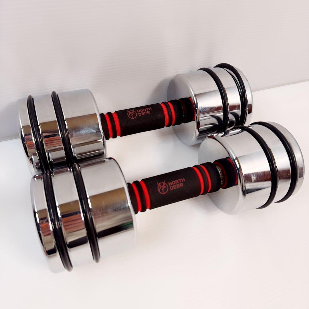 Northdeer　可変式スチール製　10kg　ダンベル　2個セット　鏡面仕上げ
