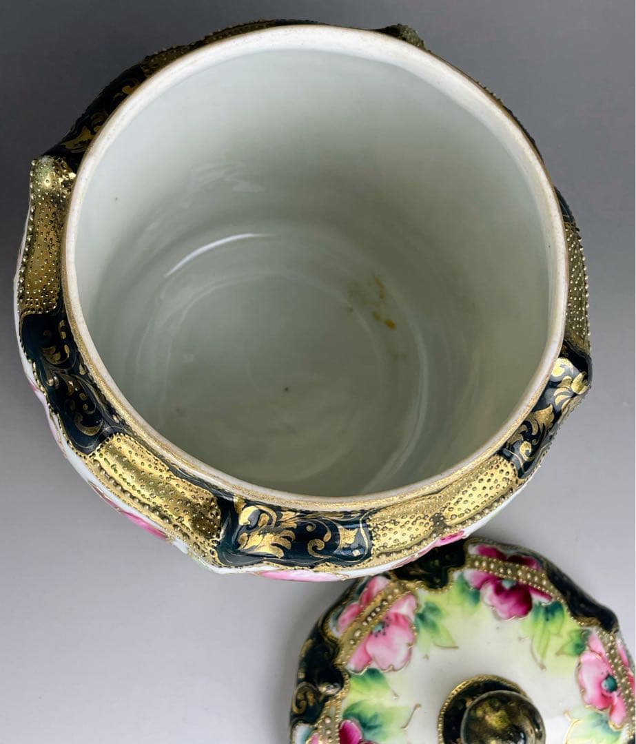 【希少】オールドノリタケ ２０cm ポピー紋 ビスケットジャー メープルリーフ