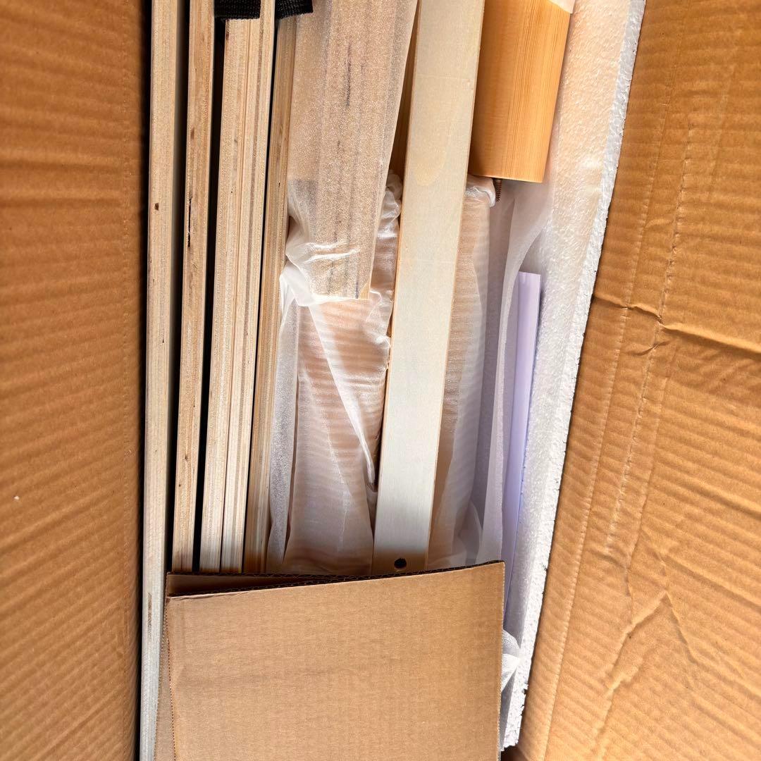 【新品・開封済】RASIK ダブルベッドフレーム　天然木ヘッドレストすのこベッド