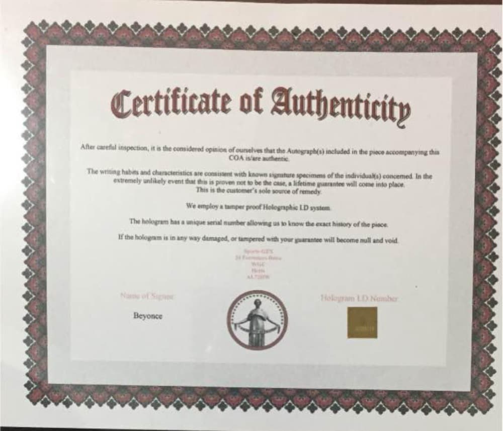 本物★鑑定書付き★ビヨンセ 直筆サイン！！！激レア Beyoncé