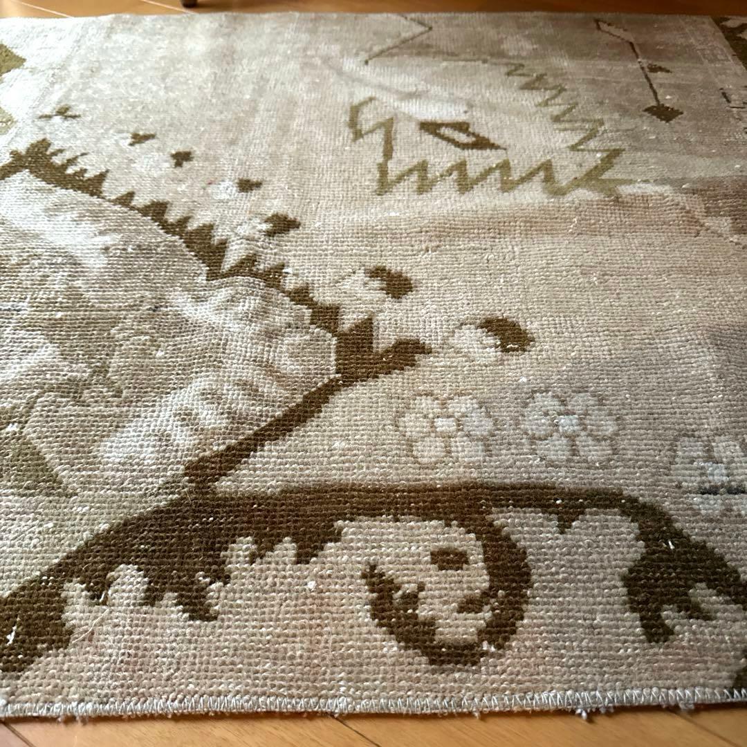 71×124ウール　ベージュ×ブラウン　パッチワーク　トルコヴィンテージラグ