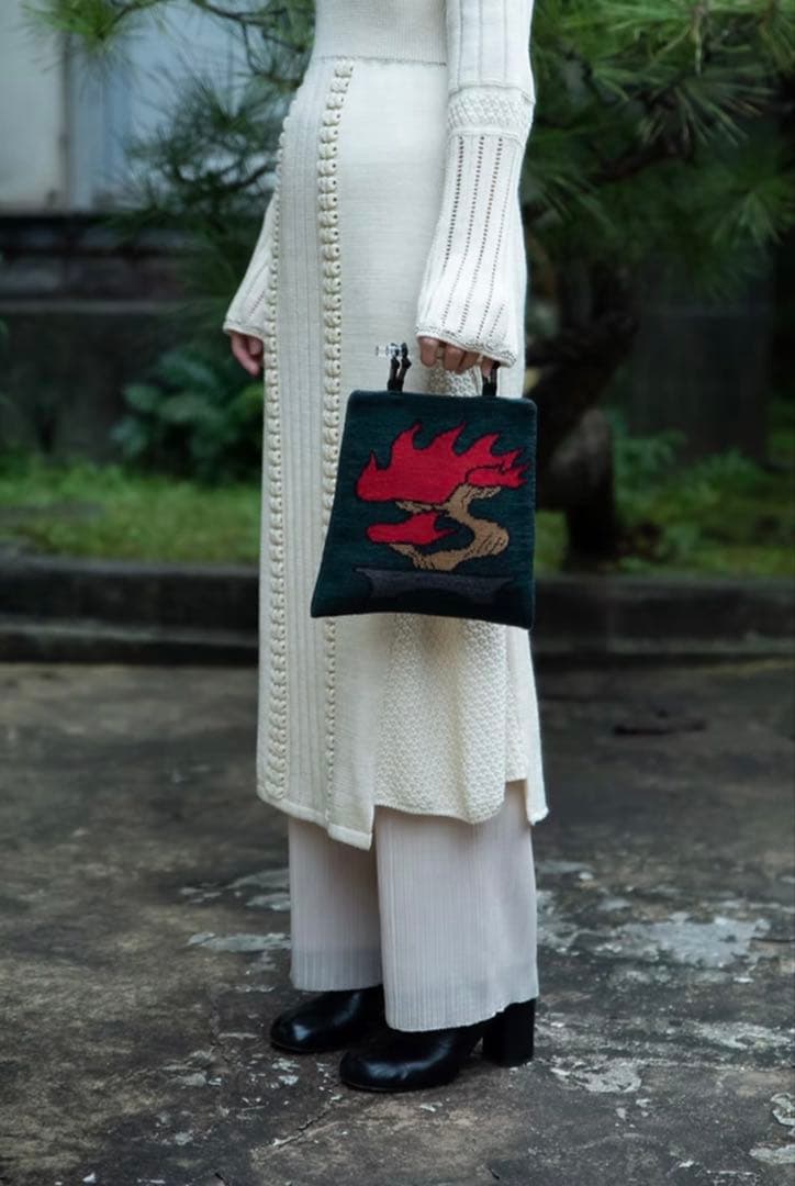 unpis tukifune ハンドバッグ　ニットバッグ　松　盆栽