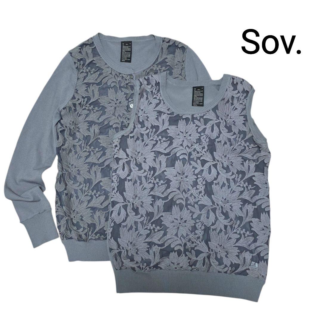Sov. グレー 花柄 ニットアンサンブル