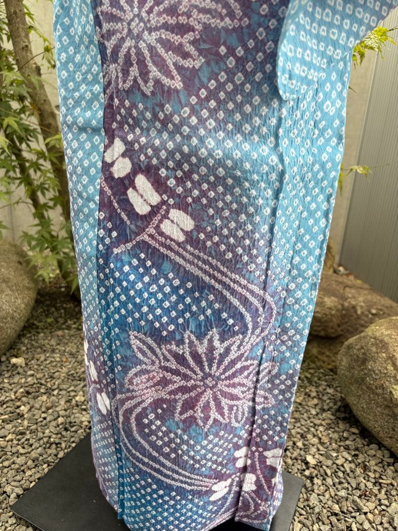 有松絞り浴衣 新品 仕立て上りhanashibori青水色紫地　ゆう様