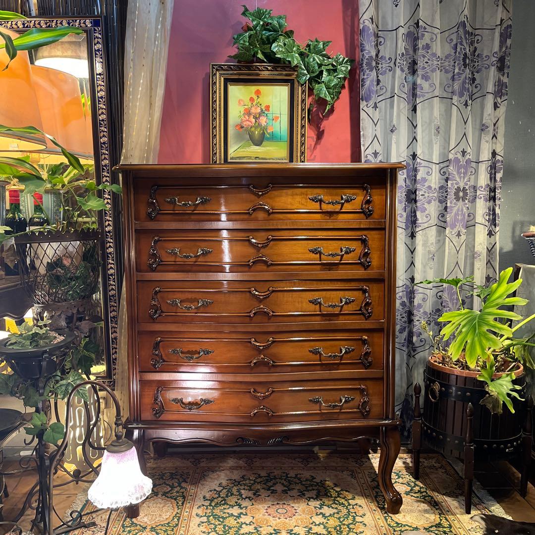 雪　Sale 美品　アンティーク 猫脚　５DRキャビネット