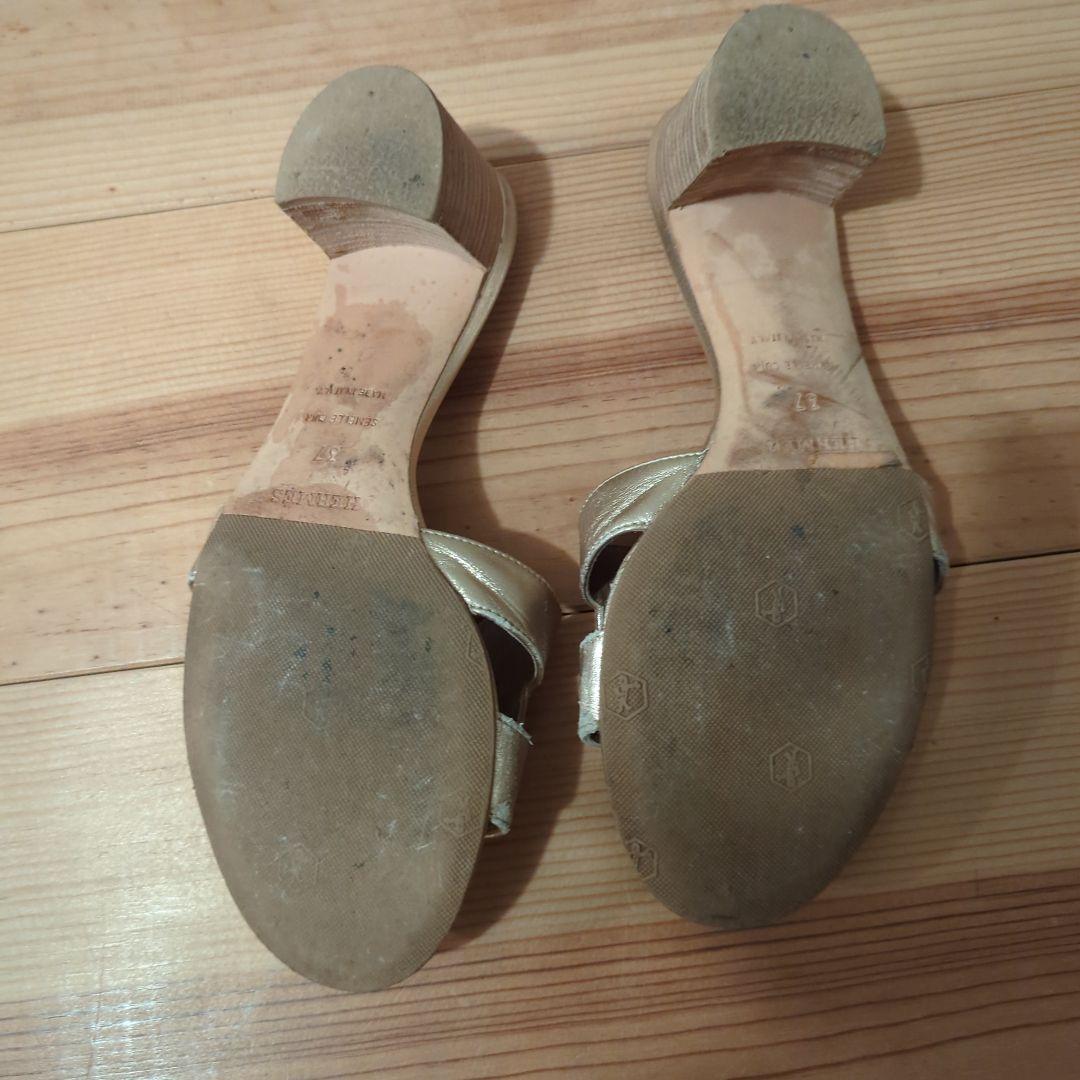 エルメス、オアジス、ゴールド ミュール 約6cmヒール、サイズ37