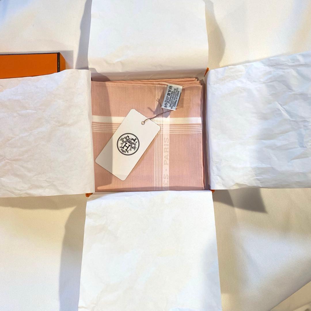 HERMES エルメス　ハンカチ　ピンク ストライプ　新品　未使用