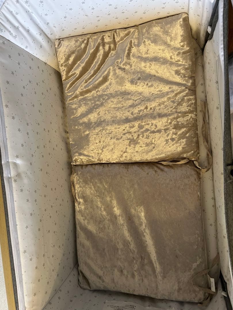 HZDMJベビーベッド添い寝折りたたみ ハイローベッドグレー　シーツ付き