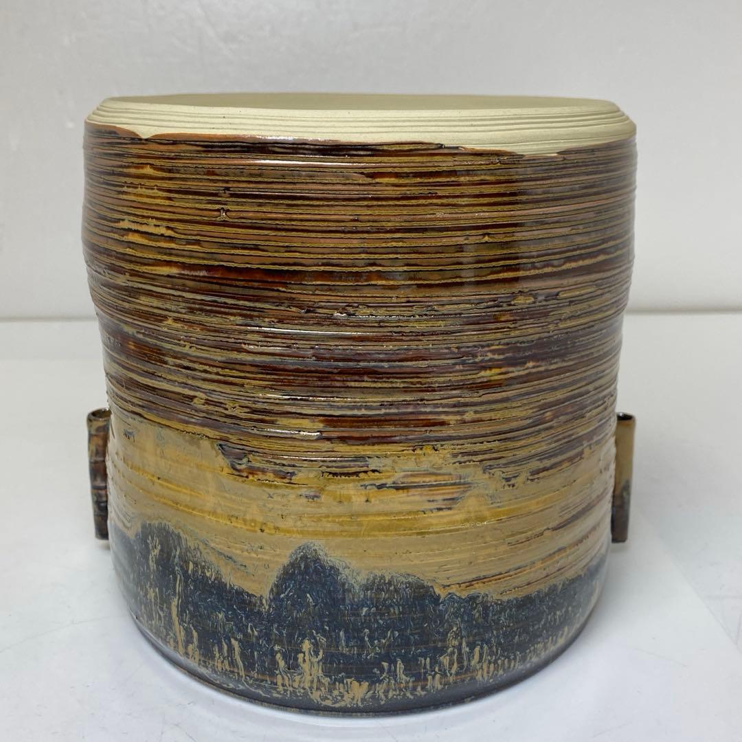 出来良 亀井楽山 高取管 耳水指 共箱 高さ28cm 東キ7-1114☆2F