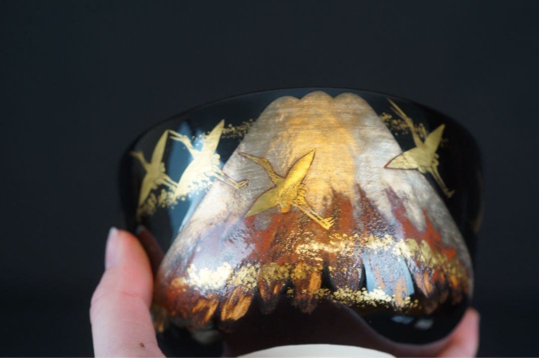 南口閑粋 富士群鶴 茶碗 共箱 栞付 茶道具