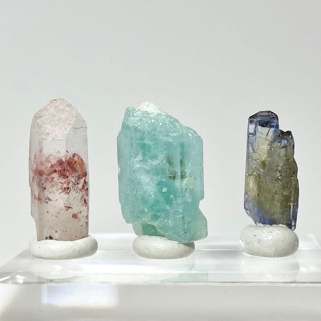 ベリル　タンザナイト　クォーツ　鉱物標本　原石　3点セット　天然石　ストーン