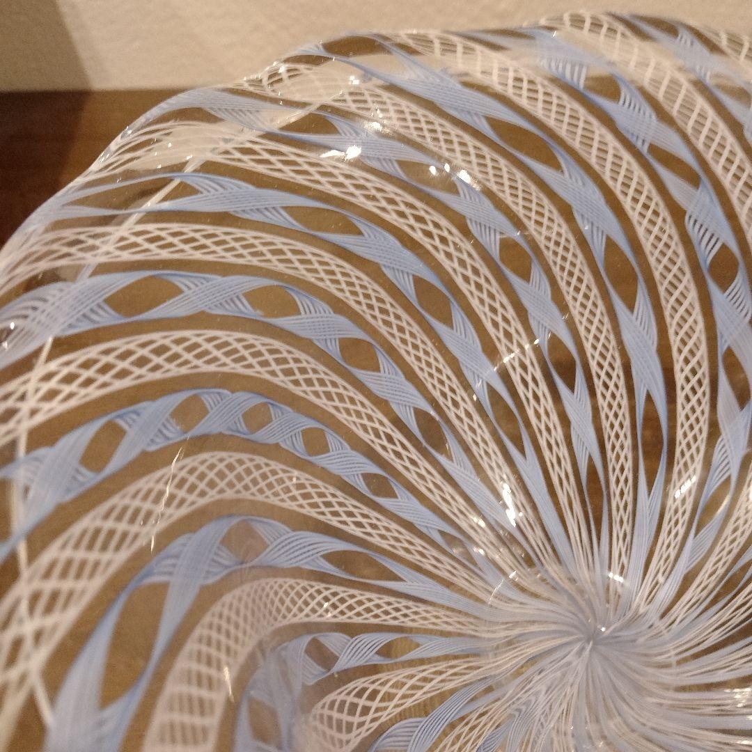 ベネチアンガラス　ムラノ　MURANO　コンポート　水色　レース　インテリア