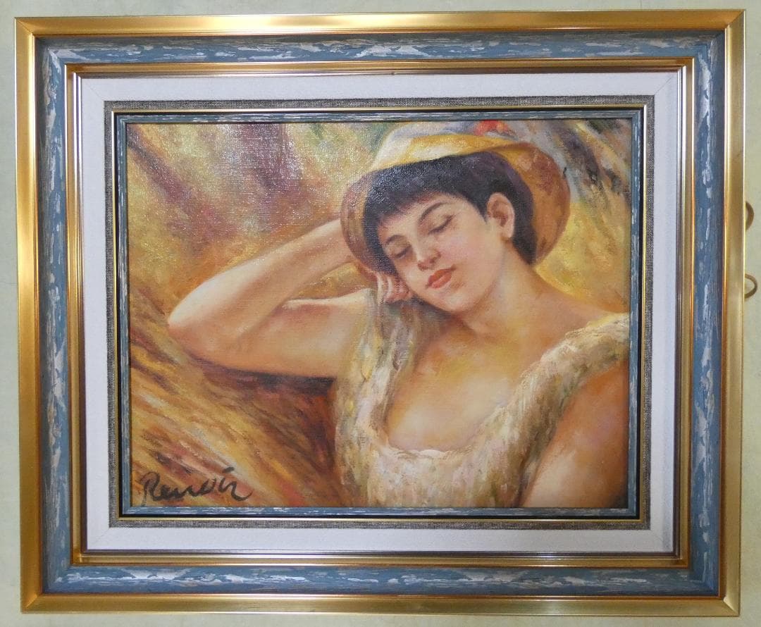 生物画　油絵　ルノワール　ガール（girl）　F6　額付き　手描き　肉筆