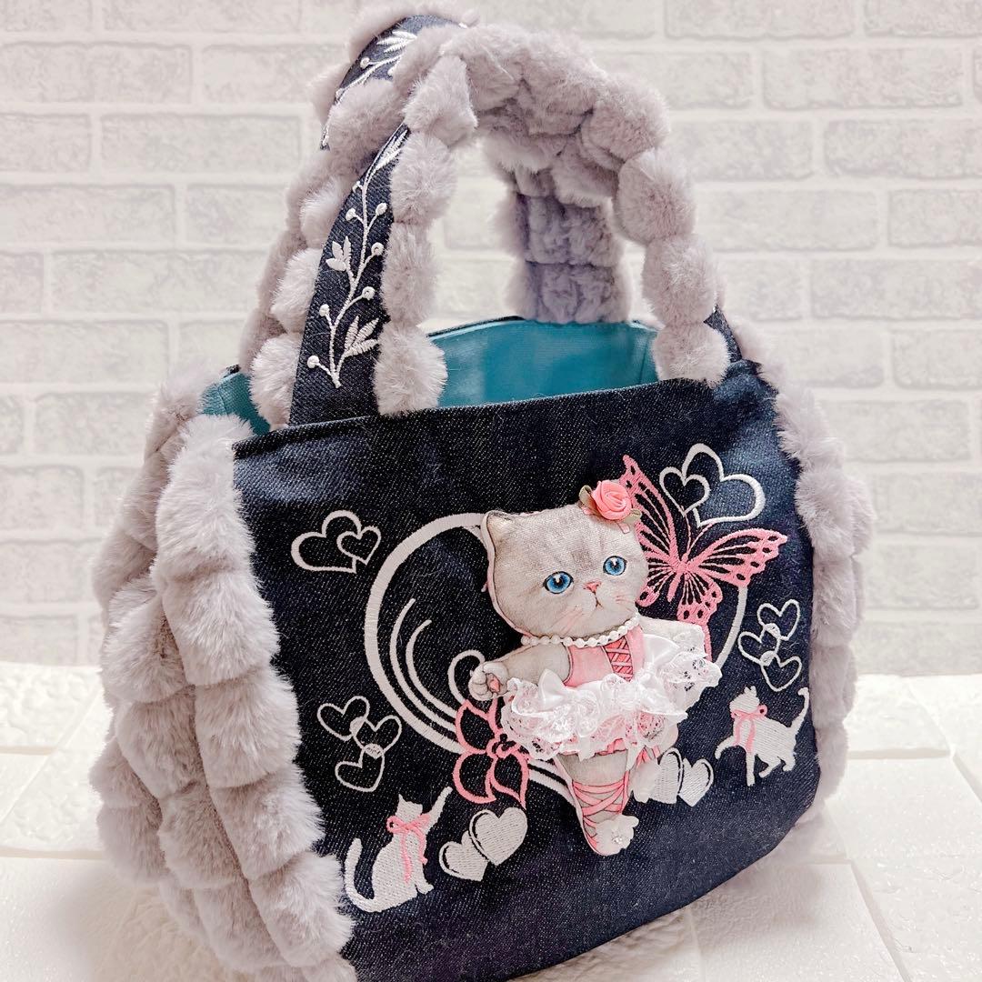 コヤンイサムチョン ハンドメイド デニムふわもこファー トートバッグ ルミちゃん