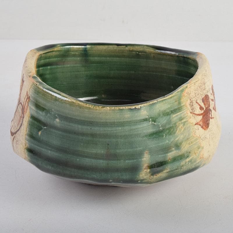 茶道具　古瀬戸　織部焼　沓茶碗　時代箱付　C　R9114